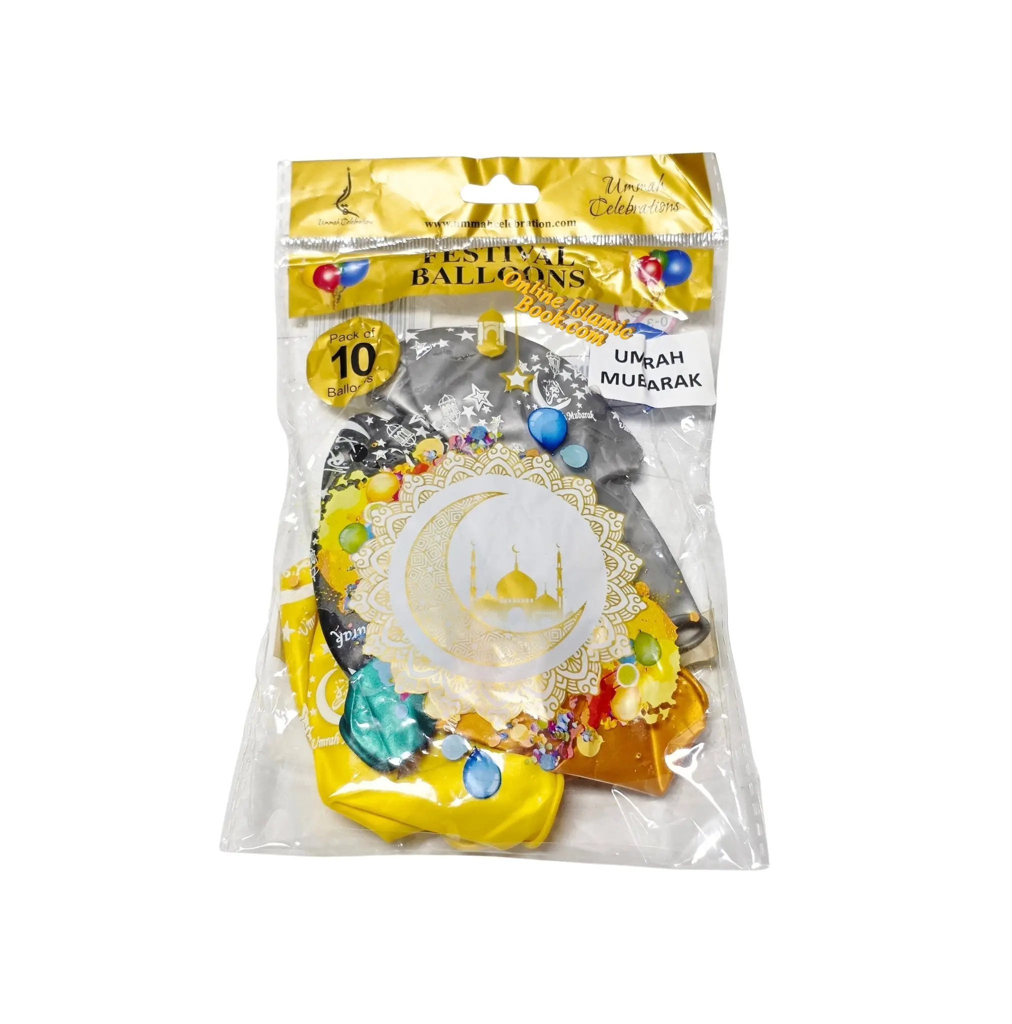 Umrah Mubarak Round Balloon Pack, Islamic Print Balloons with Metallic Finish, Star & Kaaba Motifs for Umrah Celebration, Festive Home Decor & Event Space