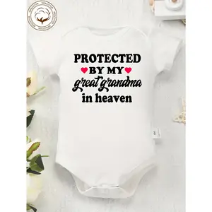 Protected by My Great Grandma in Heaven" - Soft Cotton Baby Onesie,, Round Neck, Short Sleeve, All-Season Comfort, Perfect for Outdoor