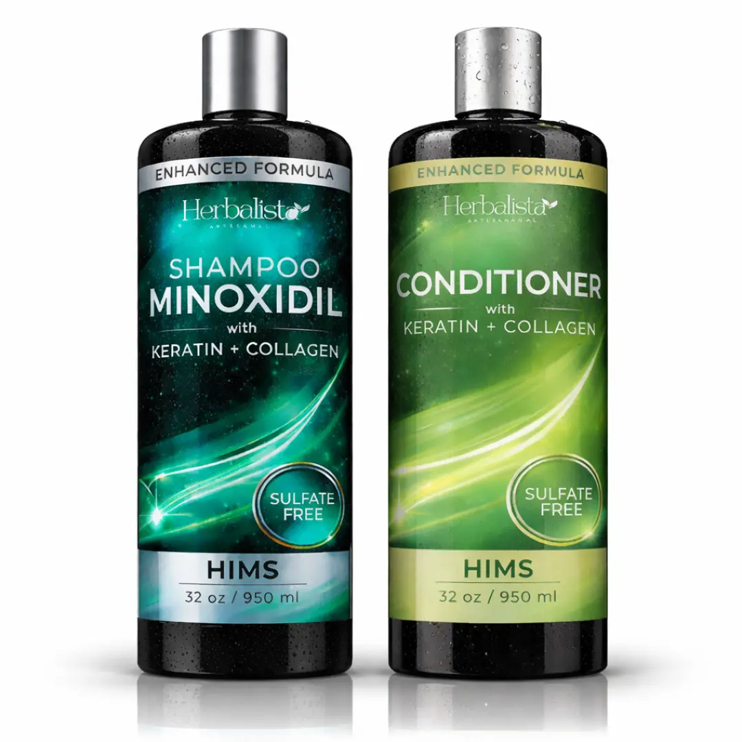 Herbalista Viral Minoxidil Men Hair Care Duo, Shampoo + Conditioner Bundle 32oz Each, Keratin & Collagen Formula for Thicker Fuller Looking Hair, Palo Santo Aroma, Alcohol-Free, Oil-Free, Volumizing & Moisturizing Haircare Set