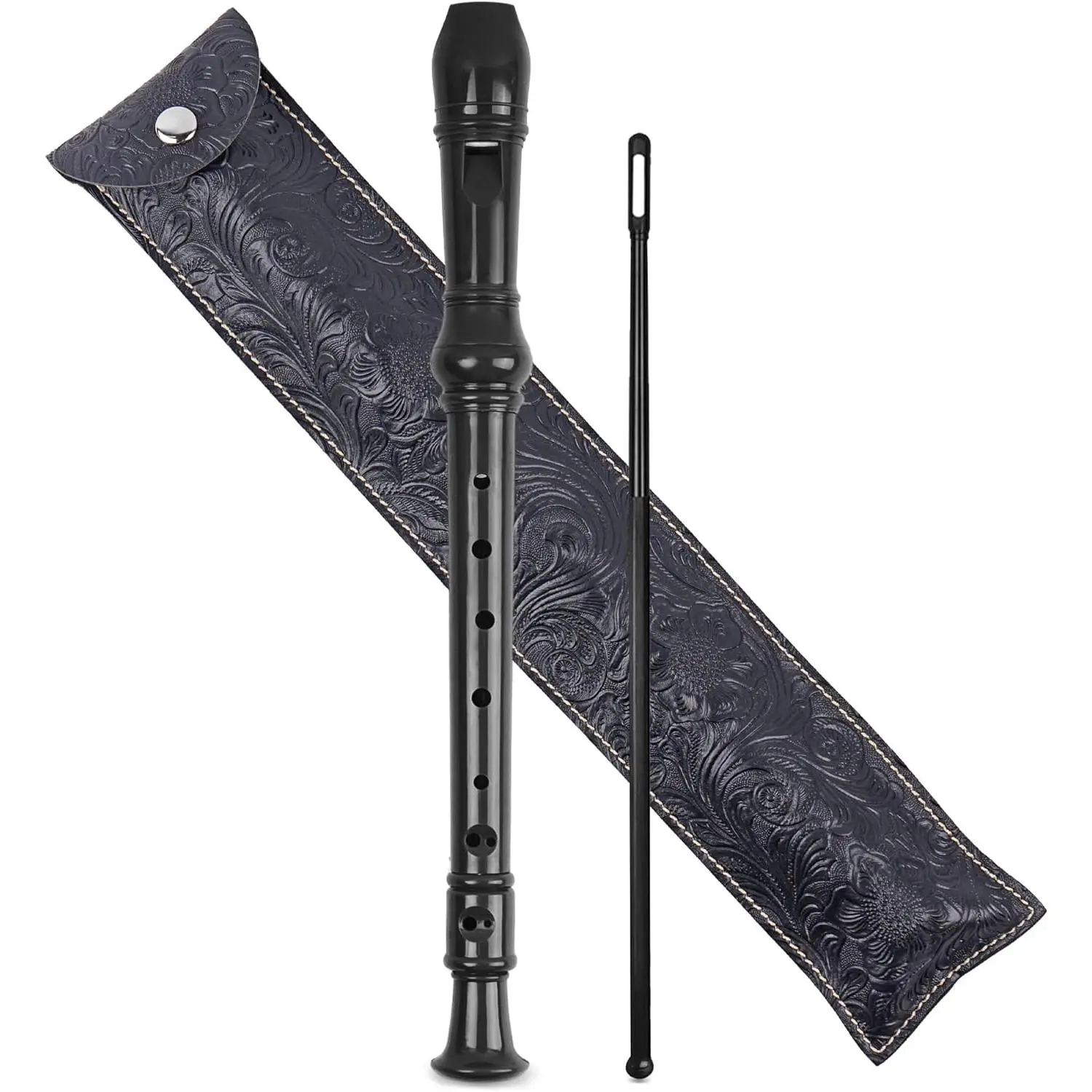 Recorder Instrument for Beginner Adults,8-Hole Soprano Descant Recorder Music Flute with with Cleaning Rod & Leather Case For Home Entertainment(3-Carved Black)