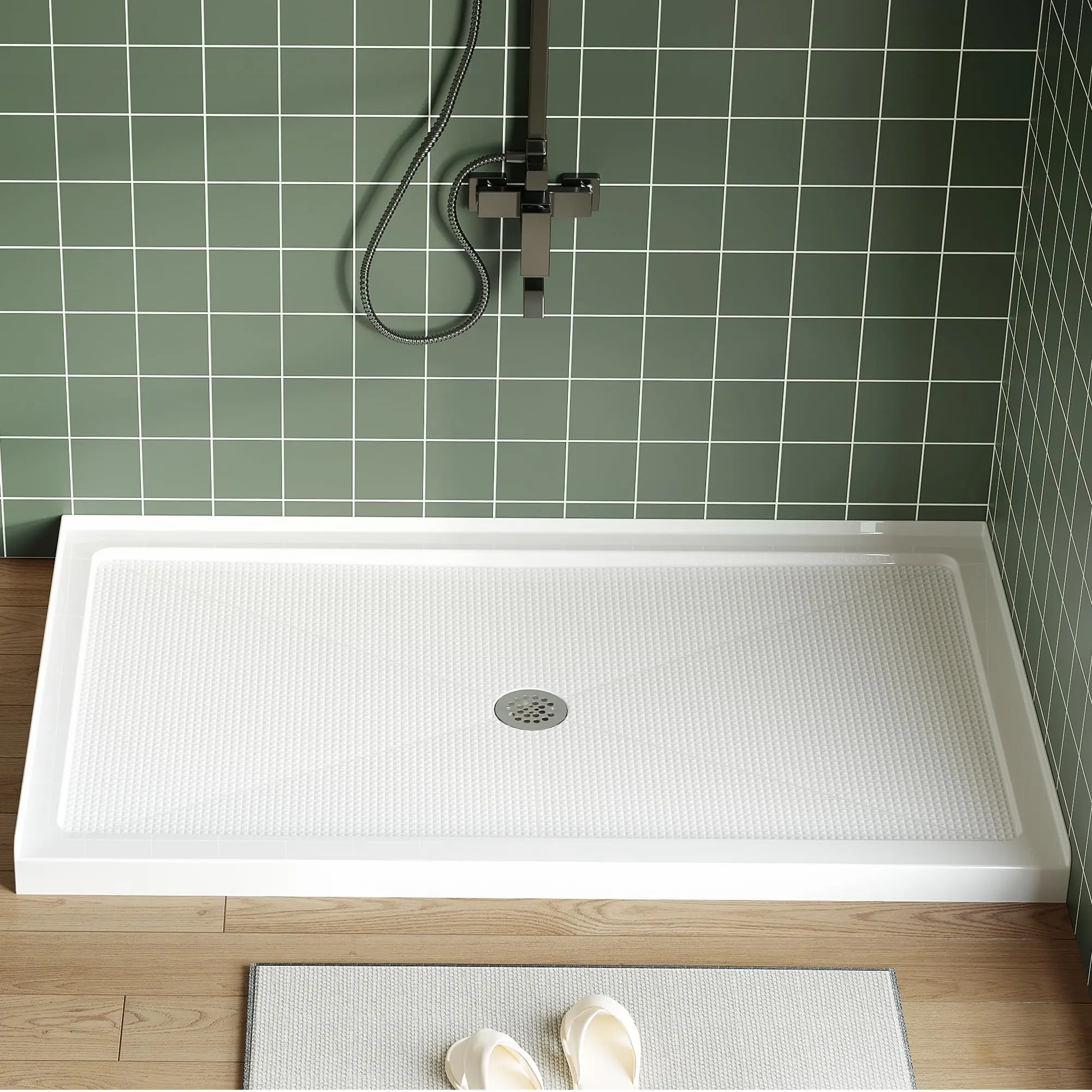 Garvee 60x36 Shower Base with Solid Structural Support, Premium Anti-Clog and Non-Rust Drain System, Leak-Proof Pan, and Durable Non-Yellowing Surface for Long-Lasting Performance