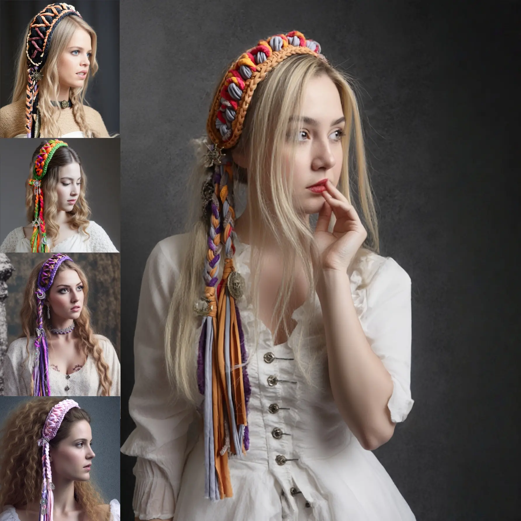 Handmade Crochet Boho Headband with Braids & Charms, Fairycore Festival Hair Accessory for Women, Y2K Colorful Tassel Hair Wrap, Ren Faire Bohemian Headpiece, Viral Unique Gift