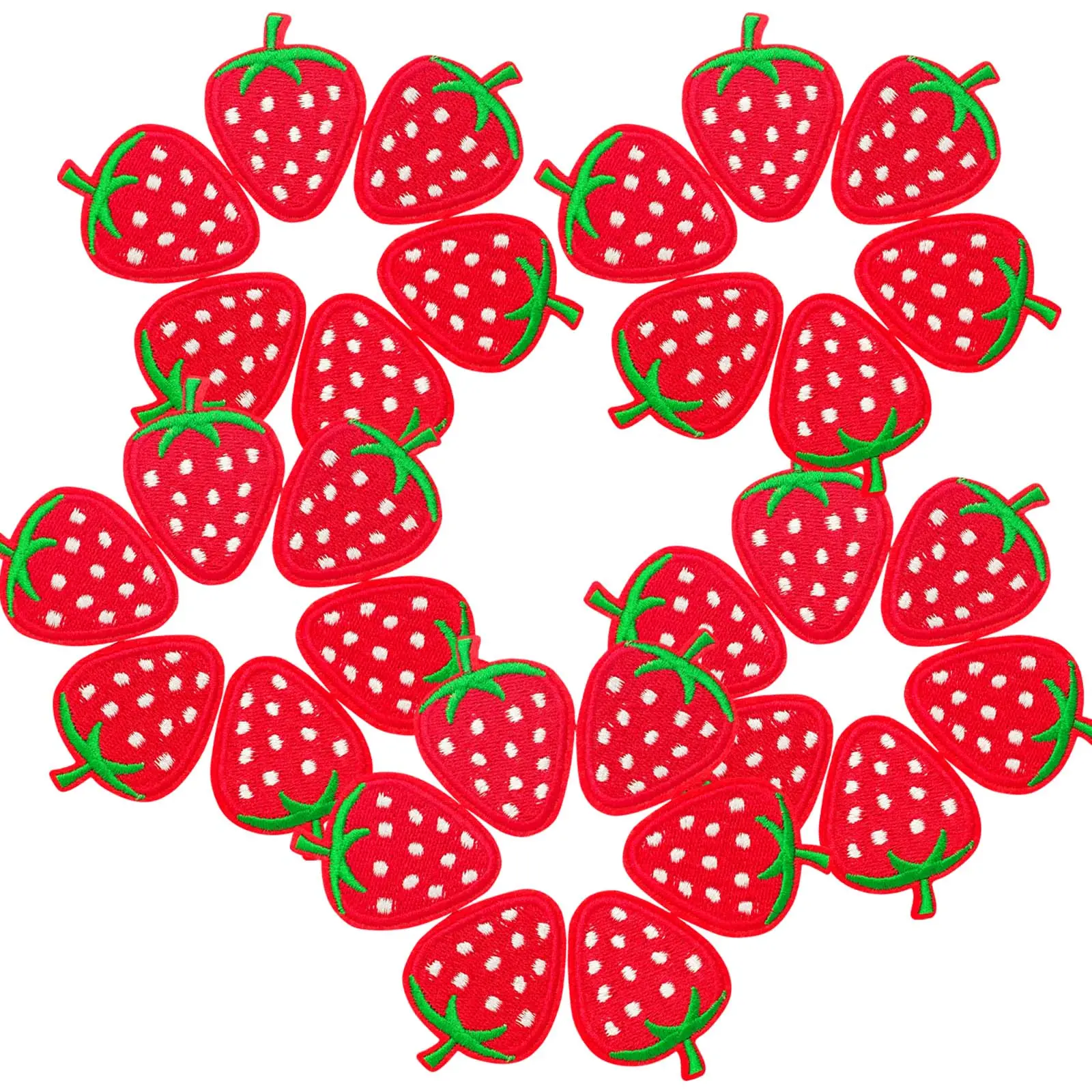 30PCS Strawberry Theme Fine Custom Embroidered Patches - Red Iron-On & Sew-On Appliques, Fruit Embroidery Craft Supplies for DIY Clothes, Hats