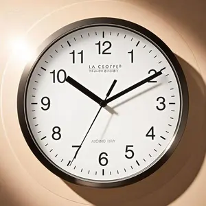 10 Inch Atomic Wall Clock with Automatic Time Sync, Silver Analog Display, Battery Operated, Silent Non-Ticking Mechanism, Indoor Home Office Decor, Easy-to-Read Large Numbers Set Electronic Plastic Radio Black