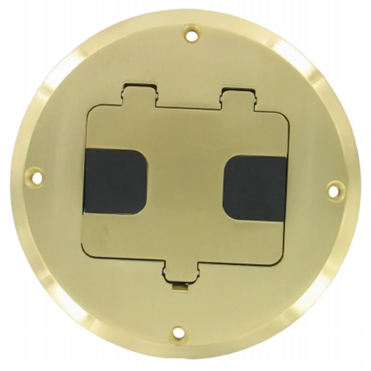 212 MAIN Metal Brass Plated Concealed Circular Floor Box Complete Kit - Modern Socket Receptacle Accessory for Tile, Linoleum, Hardwood Floors, with Plug Covers, Electrical Sockets, Floor Sockets
