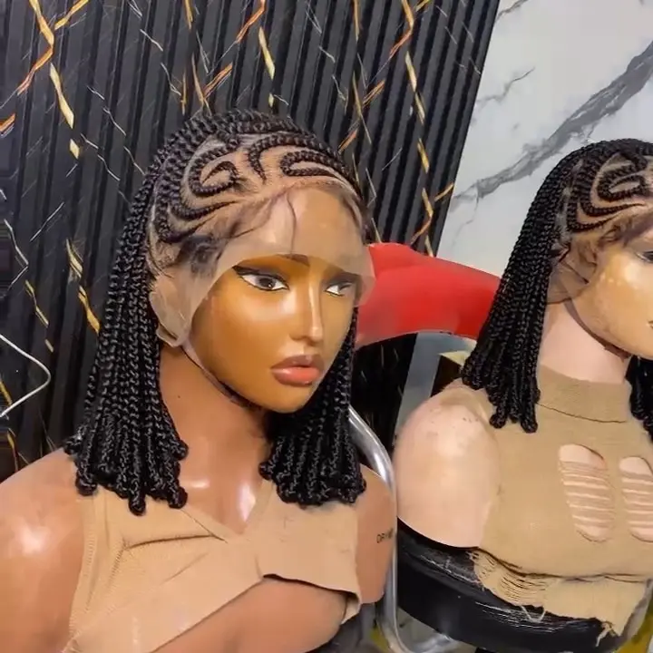 Hand made Bantu knots braided bob wig,human baby hair,HD lace,full lace.
