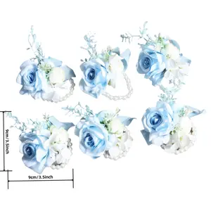 6 Pieces Women's Wedding Wrist Corsage and Brooch, Elegant Faux Silk Rose Artificial Pearl Wristband Corsage Suitable Bride, Bridesmaids, Mothers, Wrist Corsage Decoration Prom, Party, Bridal Shower, Engagement Decoration