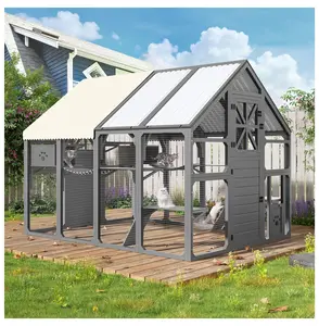 Extra Large Catio Outdoor Cat Enclosure, Walk-in Cat House for Multiple Cats, Cat Run Cage with Bridges & PVC Roof, 7 Platforms, 2 Resting Boxes