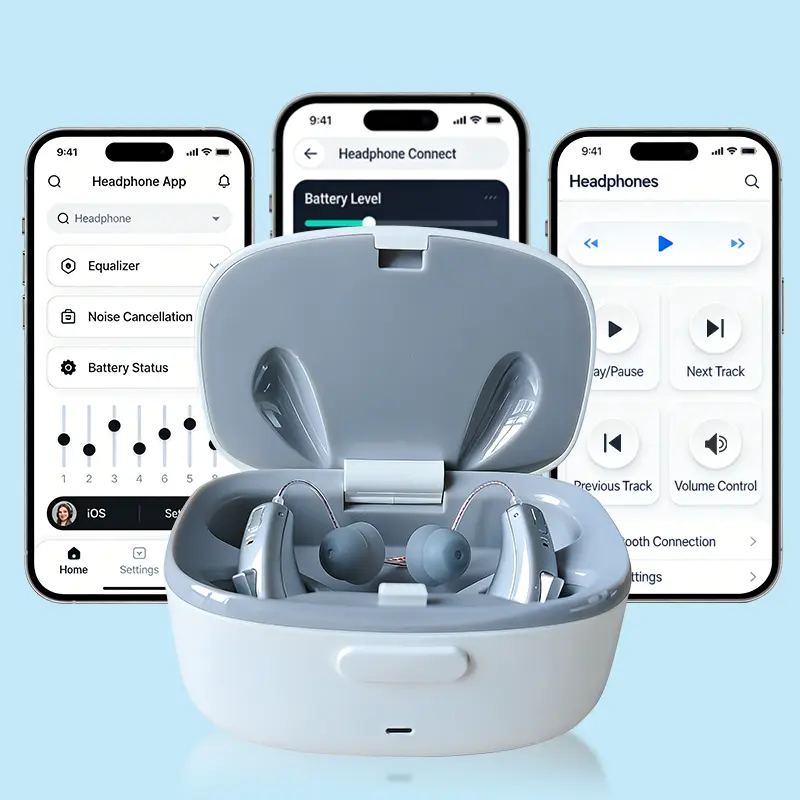 BTE Digital Hearing Aids for Seniors – OTC FDA Approved Single Pair, Rechargeable Bluetooth, Noise Reduction, App Controlled, Portable Charging Case Portable Unit for Mild-Moderate Hearing Loss