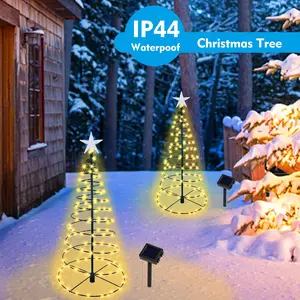 2 Pack Solar Spiral Christmas Trees with Warm White Lights, 26" Outdoor Light Up Xmas Pathway Markers with Stake, Auto On/Off & Waterproof Lights for Winter Patio Yard Walkway Driveway Decor