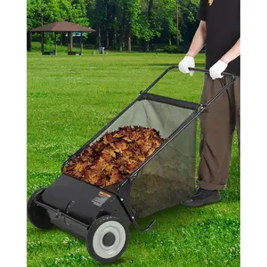 21-Inch Push Lawn Sweeper, 3.5 Cu. Ft. Hopper Capacity Leaf & Grass Collector with 4 Spinning Brushes, Adjustable Height, for Grass Clippings, Leaves & Debris, Black