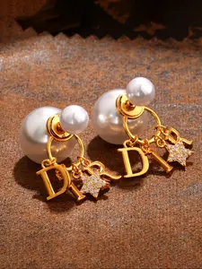 Fashionable French Classic High-End Stud Earrings with Rhinestone Letters and Pearls, Chic and Elegant Ear Studs for Women, Stud Earring Jewelry