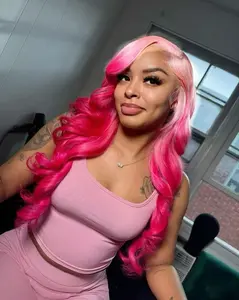 Ombre Pink Curly Wig Pre-Plucked Hairline Heat Resistant Synthetic Hair 28 Inch Gift for Her Lace Frontal Wigs