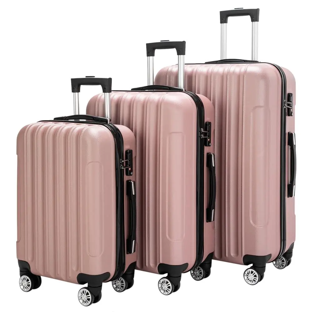UBESGOO 3-Piece Hardside 4-Wheel Luggage Set - 20/24/28in Rose Pink, Abrasion Resistant Aircraft Quality ABS Plastic Adjustable Rolling Carry Ons with Spinner Wheels, TSA Lock for Travel, 4-Wheel Luggage Sets, Abrasion Resistant Luggage Sets