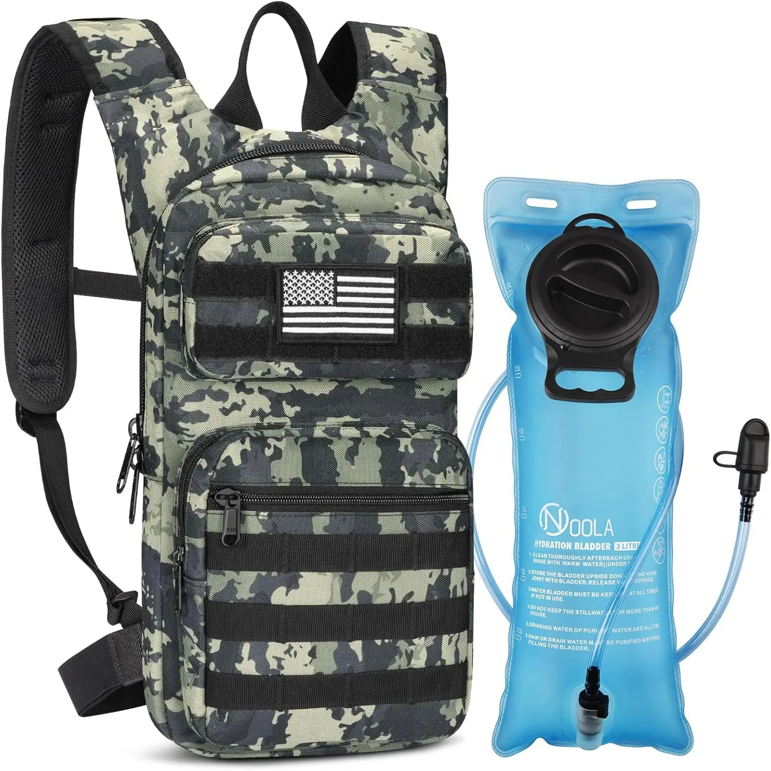 NOOLA Tactical Hydration Backpack with 3L Food-Grade TPU Water Bladder, MOLLE Hydration Pack for Hiking Biking Running Camping Unisex