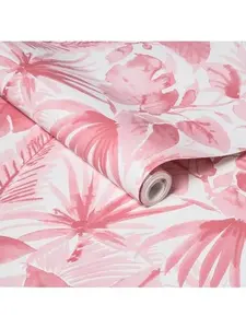 Opalhouse Tropical Pink Palm Leaves 198"x20" Peel and Stick Wallpaper, Pink