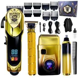 Men's Professional Hair Clippers Set, Cordless Beard Trimmer & Electric Shaver, Rechargeable 4-Piece Kit with LED Display
