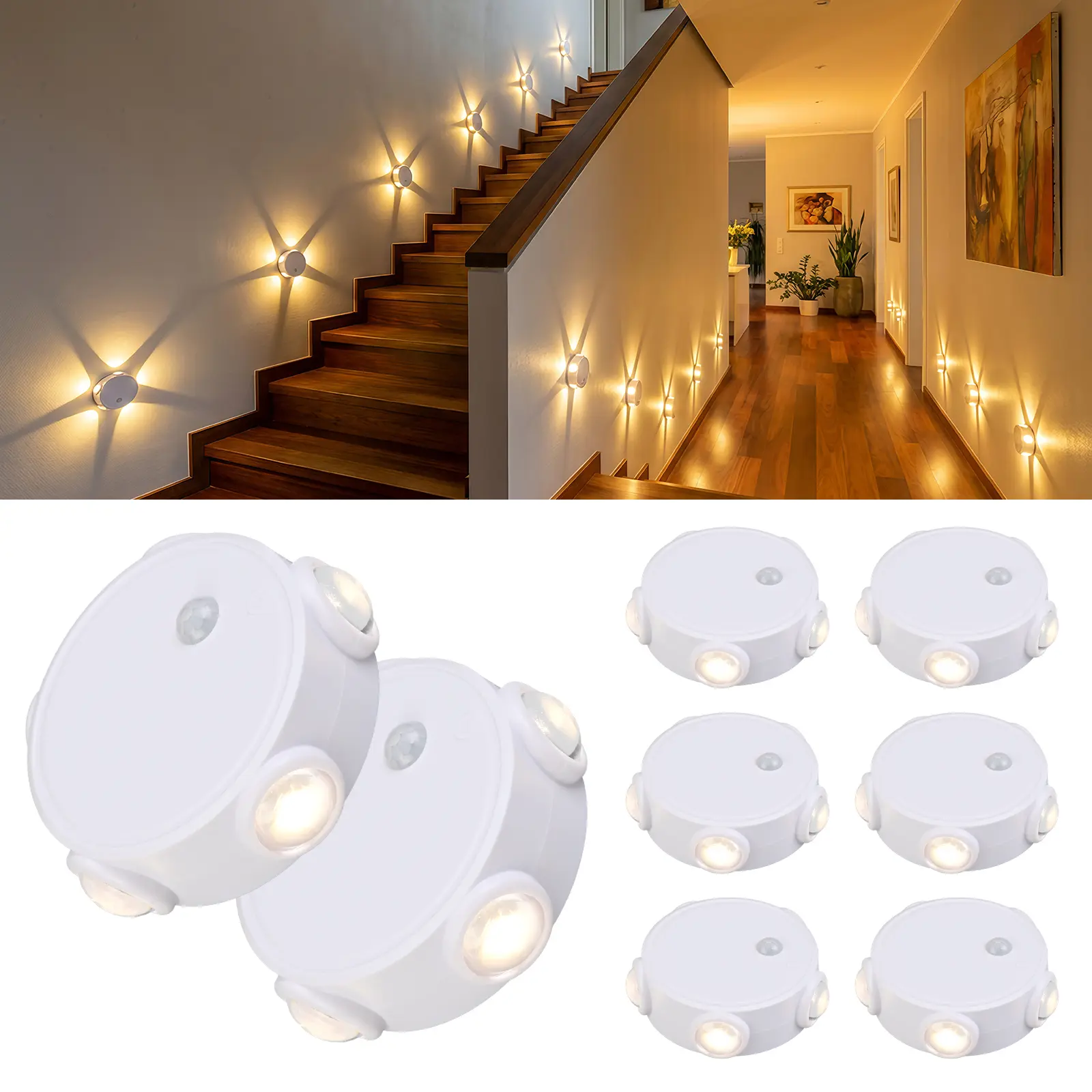 LEDDOTEC 4-Pack Smart Motion Sensor LED Night Light, USB Rechargeable, Magnetic Adhesive Wall Lamp, provides soft white light and natural light, automatic shut-off function, suitable for indoor,bedroom, stairs,Led Lighted lights for bedroom floor lamp