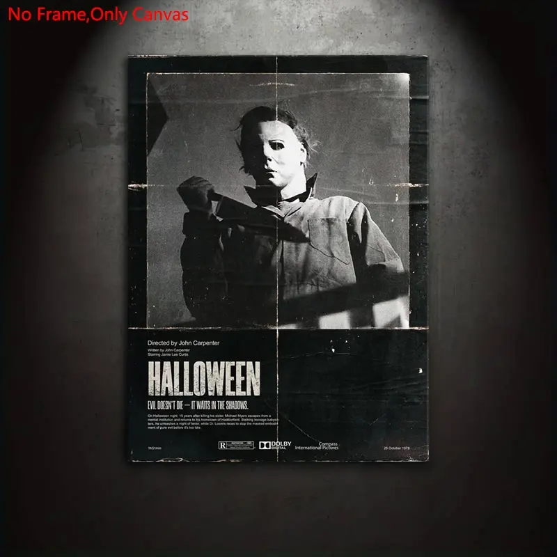 1 piece/set frameless canvas painting print poster, classic vintage style art, Michael Myers, a gift for movie enthusiasts, gift for bedroom, living room, mural, wall decoration, room decoration, Decorative wall art, Decorative Artwork, Home Wall Art