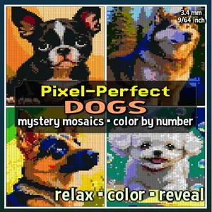 Pixel-Perfect Dogs: Mystery Mosaic Color by Number Book for Adults & Teens | Relaxing Pixel Art Puzzles
