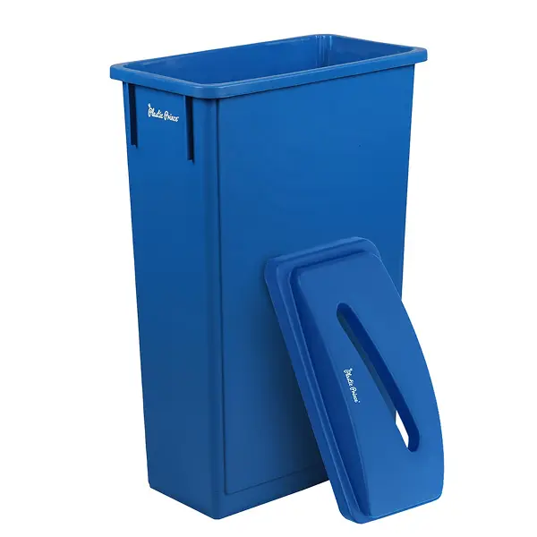 PLASTIC PRINCE 23-Gal Slim Trash Can with Swing-Top Recycling Lid for Bottles & Cans, Blue Commercial Rectangular Waste Bin for Home Kitchen Office Cabinet, Swing Top Lid