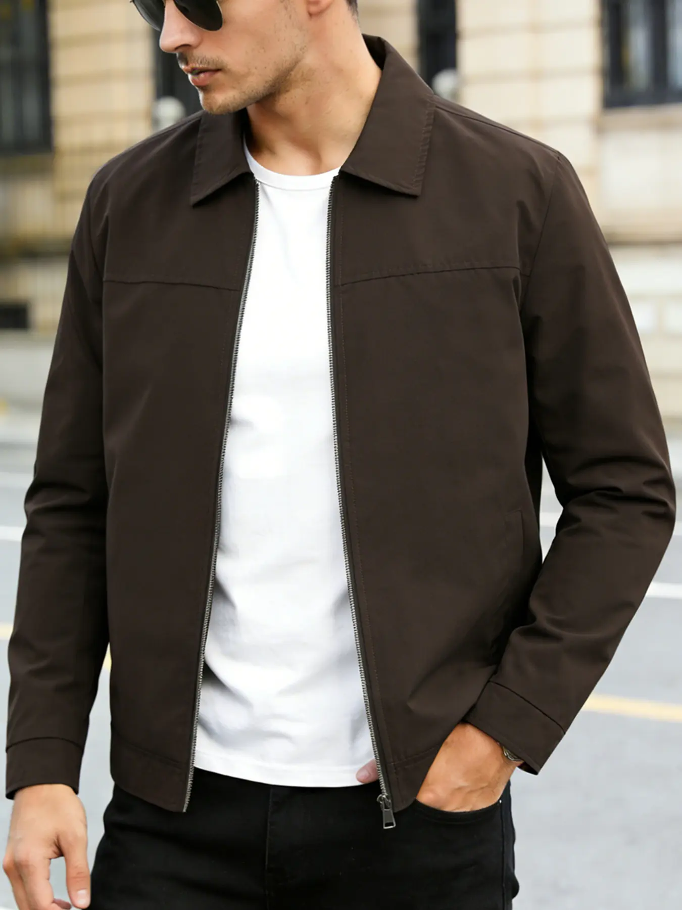 Men's casual, light business style jacket, Business casual outerwear, Long sleeve, 100% polyester fiber, zipper closure, lapel design, easy to maintain fabric, machine washable, suitable for daily outings, sports and leisure, Spring and Autumn seasons
