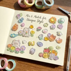 3D Cartoon Spring Cat Embossed Sticker, High-Quality Printed Decal for Scrapbooks, Notebooks, Phone & Tablet Decorations