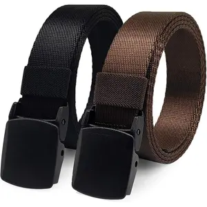 2 Pack 1 1/4" Men's Nylon Web Belt, Lightweight TSA-friendly Soft Webbing Narrow Work Belt