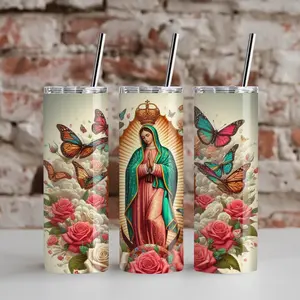 Virgen de Guadalupe, Religious,  Reusable Cup Reusable mug portable insulate stainless tumbler wraps washable christmas gift steel coffee tumbler tumblers