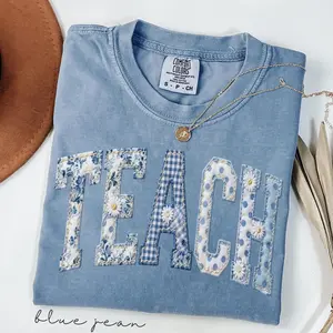 Comfort Colors Teacher TShirt Faux Patchwork Floral, Aesthetic Tee, Back To School Gift for Teacher, Retro Elementary Teacher Life Top