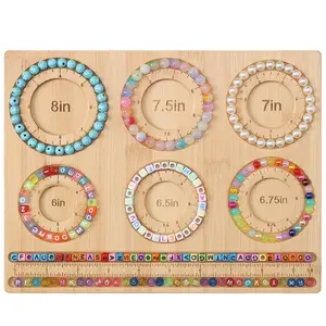 Jewelry Making Board with 6 Grooves & Measuring Guide | Bamboo Bead Organizer Tray for Bracelet, Necklace, Ring Design & Letter Beads | Portable DIY Craft Workstation for Beginners | Beading Accessories