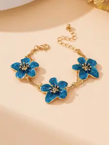 Elegant Floral Bracelet for Women, Handmade Ombre Blue Flower Shaped Double-Layer, Wedding Gift, Summer Vacation Style, Alloy Material
