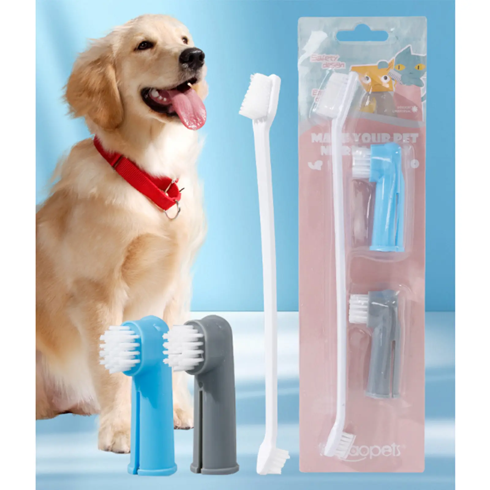 3Pcs Pet Oral Care Cleaning Set - Finger Toothbrush Sleeve, Double-Head Soft Toothbrushes for Puppies, Adult Dogs & Cats, Finger Toothbrush Toothbrushes