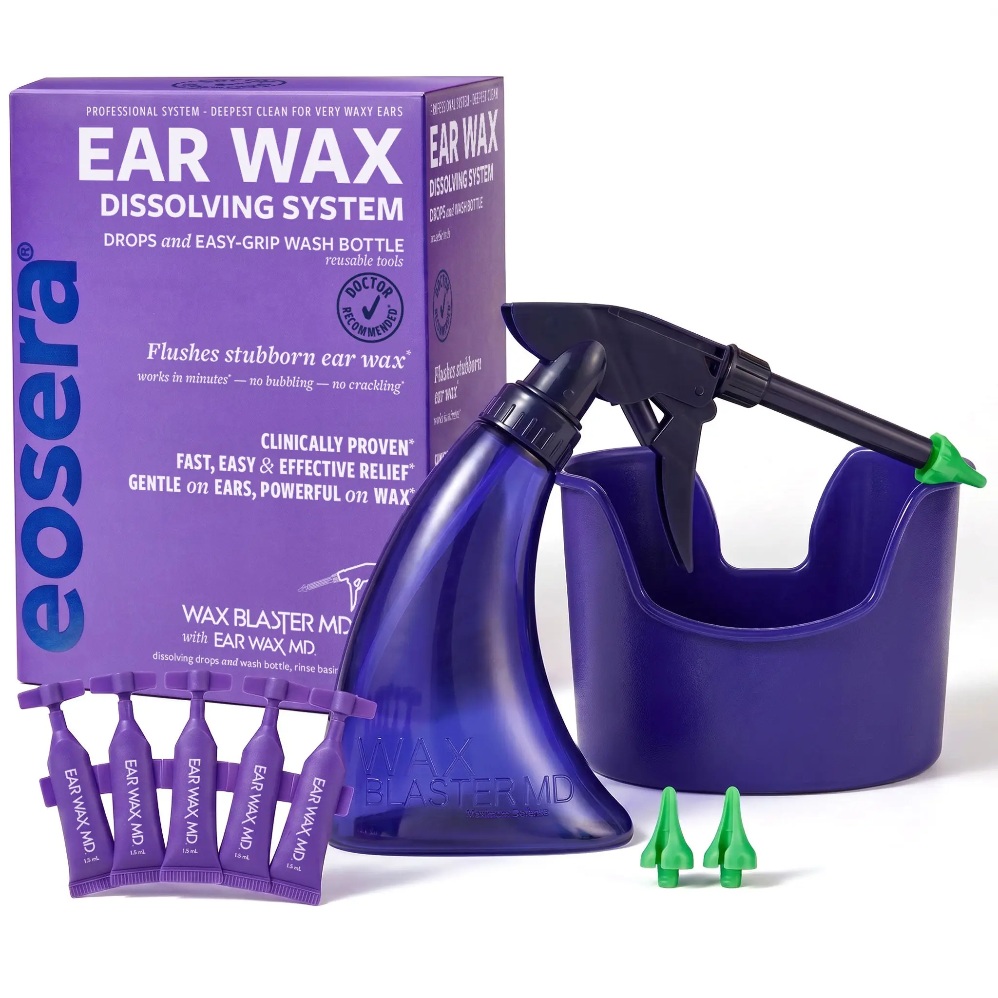 eosera WAX BLASTER MD - Ear Wax Cleaning System, Complete Kit with Ear Wax Dissolving Drops, 5-ct Comfort Gentle