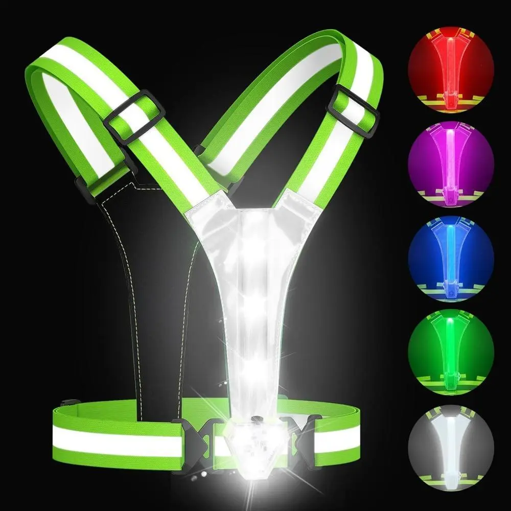 LED Reflective Vest for Men & Kids - 500LM Chest Light, 5 RGB Colors, Nylon Breathable Stretchy Rechargeable, IPX4 Waterproof, Adjustable Sizes, Stretchy Waist, 3 Brightness Levels, 3 Dynamic Light Modes, 360° Lighting at Night, Jogging Safety Accessory,,