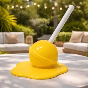 Outdoor Rated!! Poptique Oversized Melted Lollipop Sculpture Hand-Painted Rainbow Colors 10" Removable Stick 2K Gloss Finish Retro Collectible Figurine for Home Decor & Photo Backdrops - Decoration Figure