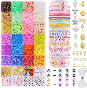 Funtopia 8710Counts+ Seed Beads  Making Kit beaded embroidery, 3mm Small Glass Beads for Jewelry Making, 24 Colors Beads for Crafting Supplies with Letter Beads & Smile Beads DIY Craft for Necklace Phone Chain Friendship Bracelets Beadwork Embellishments