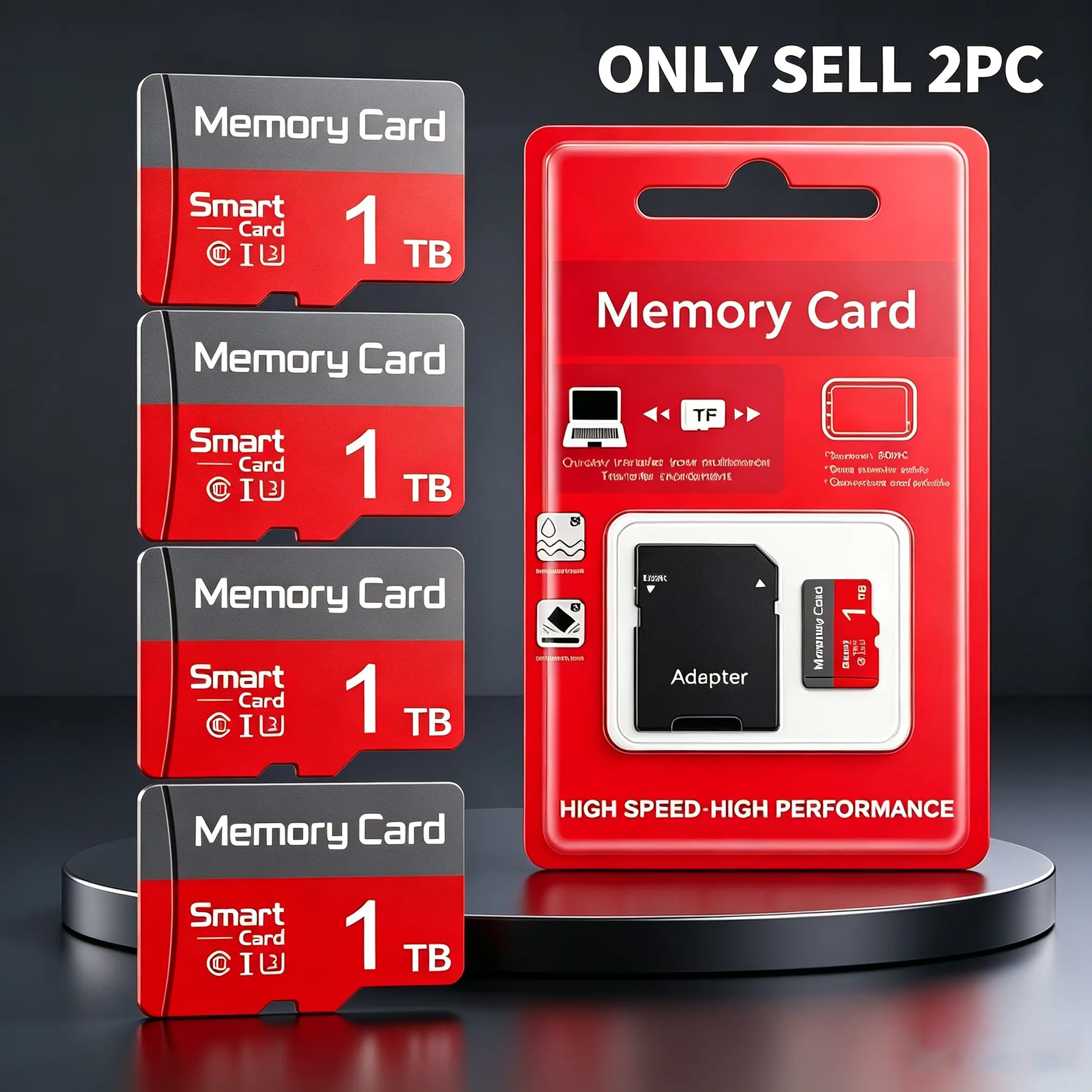 2 Pack Set 1TB MicroSDXC Card with Adapter, Durable SD Memory Card for Car Audio & Dash Cams,  TF SD Cards for Surveillance Cameras & Phones, Micro SD Card for PC & Data Storage, Reliable SD Card for Multi-device Use