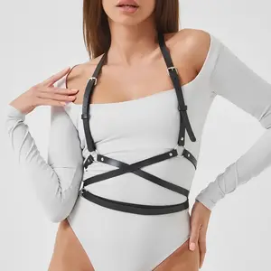 WarandodHarness Women's Black Gothic Crisscross Harness Belt, Adjustable Faux Leather Chest Strap, Y2K Punk Streetwear Accessory for Parties, Dates & Daily Outfits