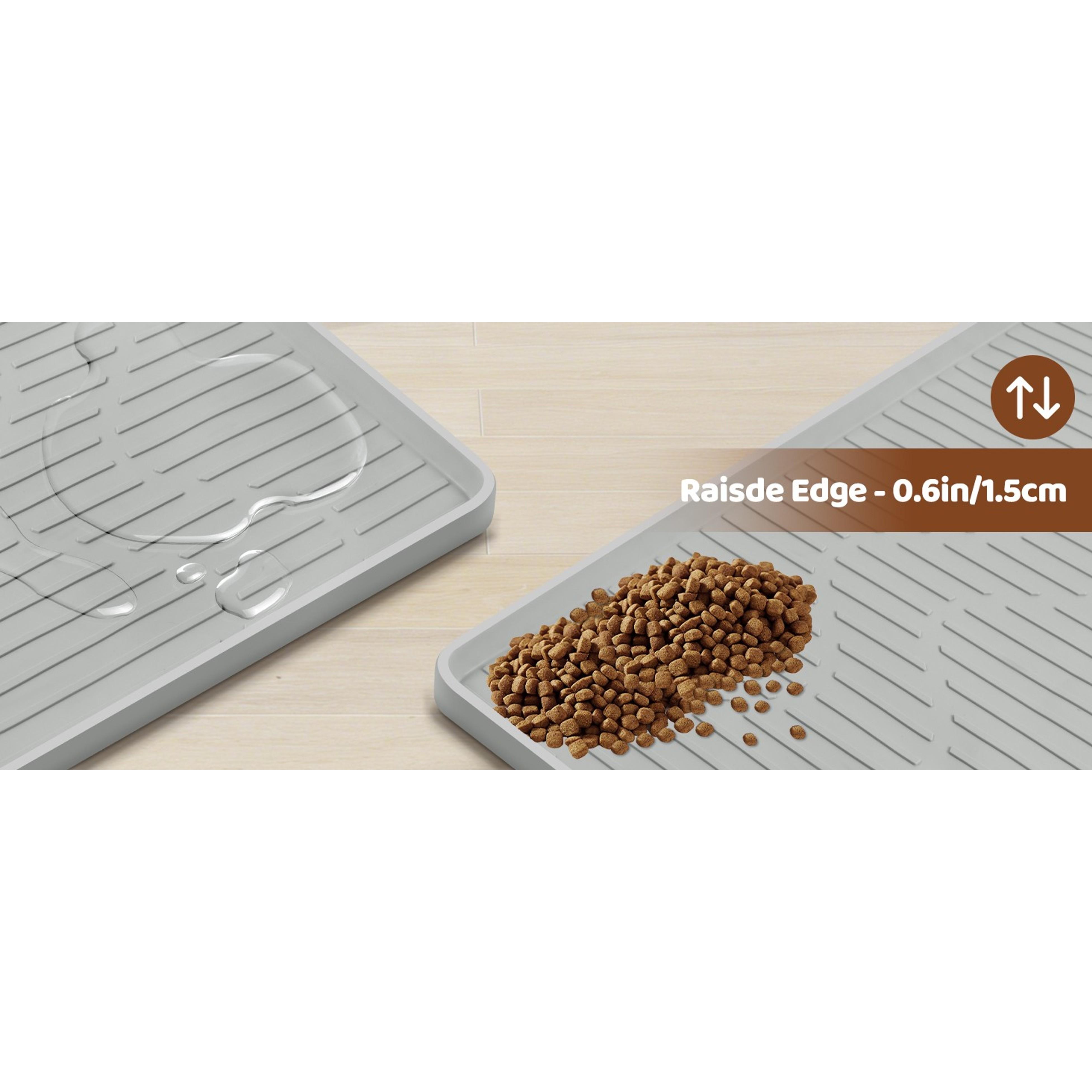 Extra Large 46" x 32" Silicone Cat & Dog Food Mat Waterproof Leakproof Pet Feeding Placemat with Raised Edge Grey
