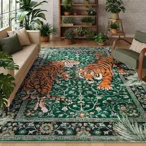 Tiger Pattern Rug, Animal Printed Rug, Vintage Non-slip Large Rug, Boho Soft Stain Resistant Indoor Carpet for Bedroom Guest Room, Bohemian Area Rug