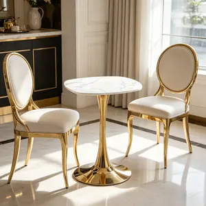 Square Tulip Dining Table for 2-4 Persons, 24 Inch Small Kitchen Table with Sturdy Golden Metal Pedestal Base, Modern Bistro Table for Small Space, Apartment, Cafe, Office, Living Room (White & Gold)