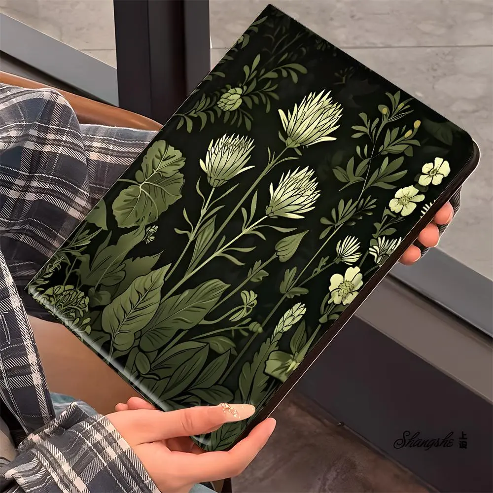 Retro Deep Floral, Flower iPad Book Style Case for iPad Pro 2022-2019, Protective Plant Pattern Cover with pencil slot, suitable for ipad mini pro air, Scratch-resistant ultra-thin protective case, shock-resistant full cover protective case suitabl
