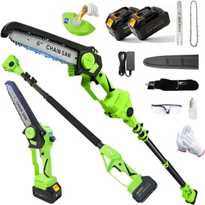 Electric Pole Saws for Tree Trimming, 8" & 6" Mini  Cordless with 7.8ft(2.4m) Extension Pole & 2x4.0Ah , 16 Ft Reach, 21V Brushless   Limb Branch  Pruner