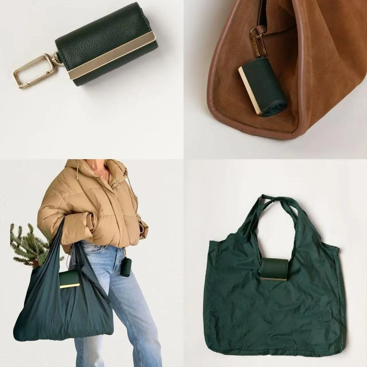 Women's Mini Casual Handbag - Convertible Foldable PU Leather Keychain Tote, Multi-Function Expandable Reusable Eco Grocery Bag for Commuting & Travel