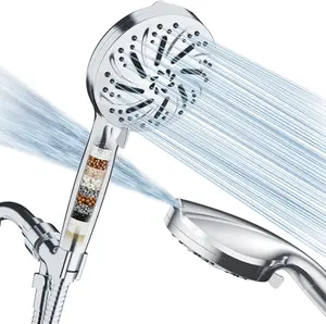High Pressure 8-mode Handheld Shower Head - Anti-clog Nozzles, Built-in Power Wash to Clean Tub, Tile & Pets, Extra Long 6 ft. Stainless Steel Hose, Wall & Overhead Brackets