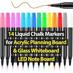 Liquid Chalk Markers for LED Drawing Note Board Acrylic Calendar Planning Board Clear Glass Dry Erase Whiteboard Window Mirror Christmas Holidays Painting 14 Pack 12 Vibrant Colors 1mm Fine Points