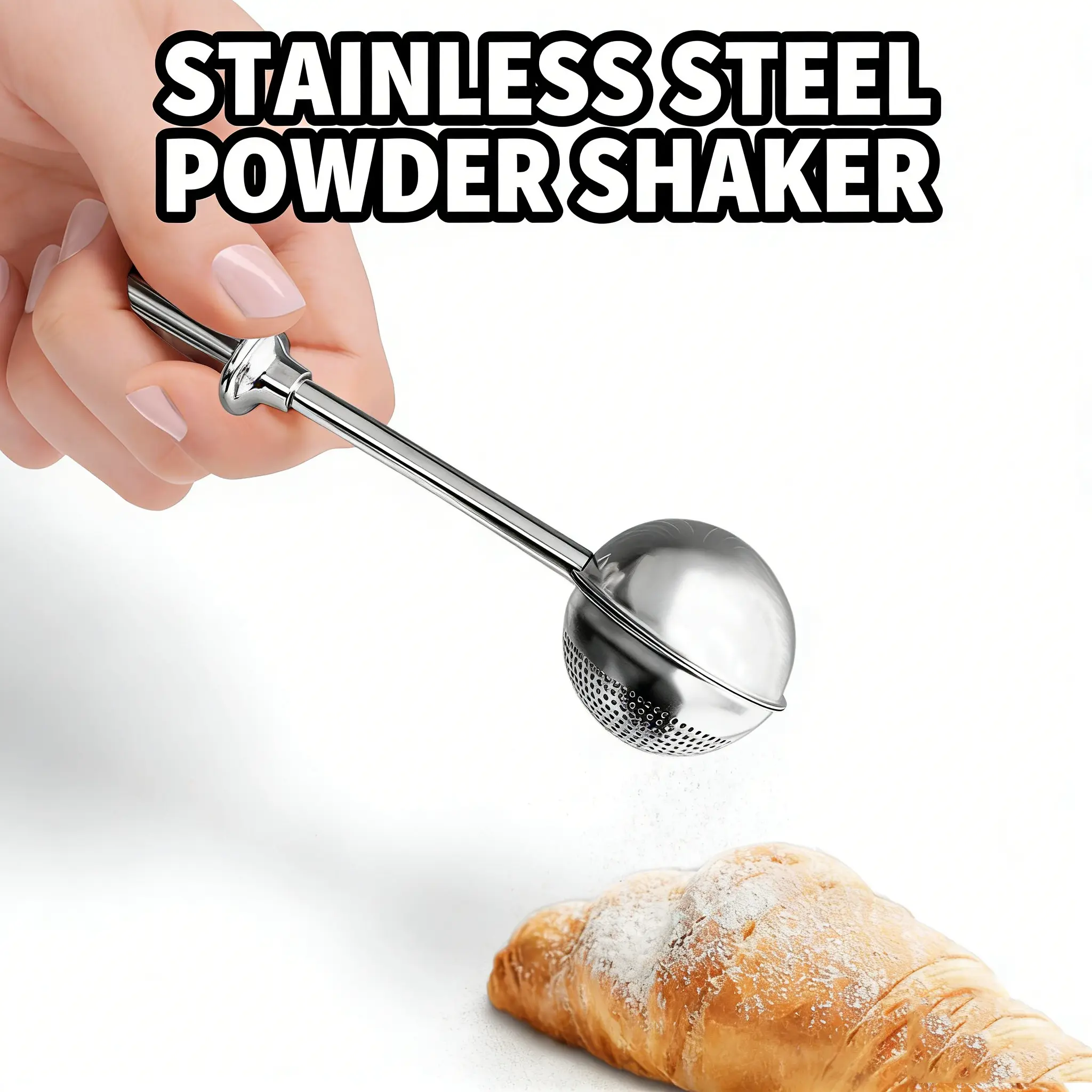 18/8 Stainless Steel Pet Food Dispenser - Spring Handle Seasoning Utensils with Fine Mesh, Effortless Control, Quick Clean Parts, Cake Pastry Baking Kitchen Gadget, Cooking