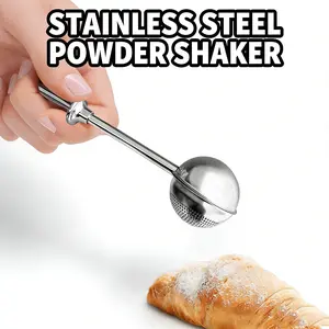 18/8 Stainless Steel Powdered Sugar Shaker - Spring-Operated Dispenser for Flour & Spices