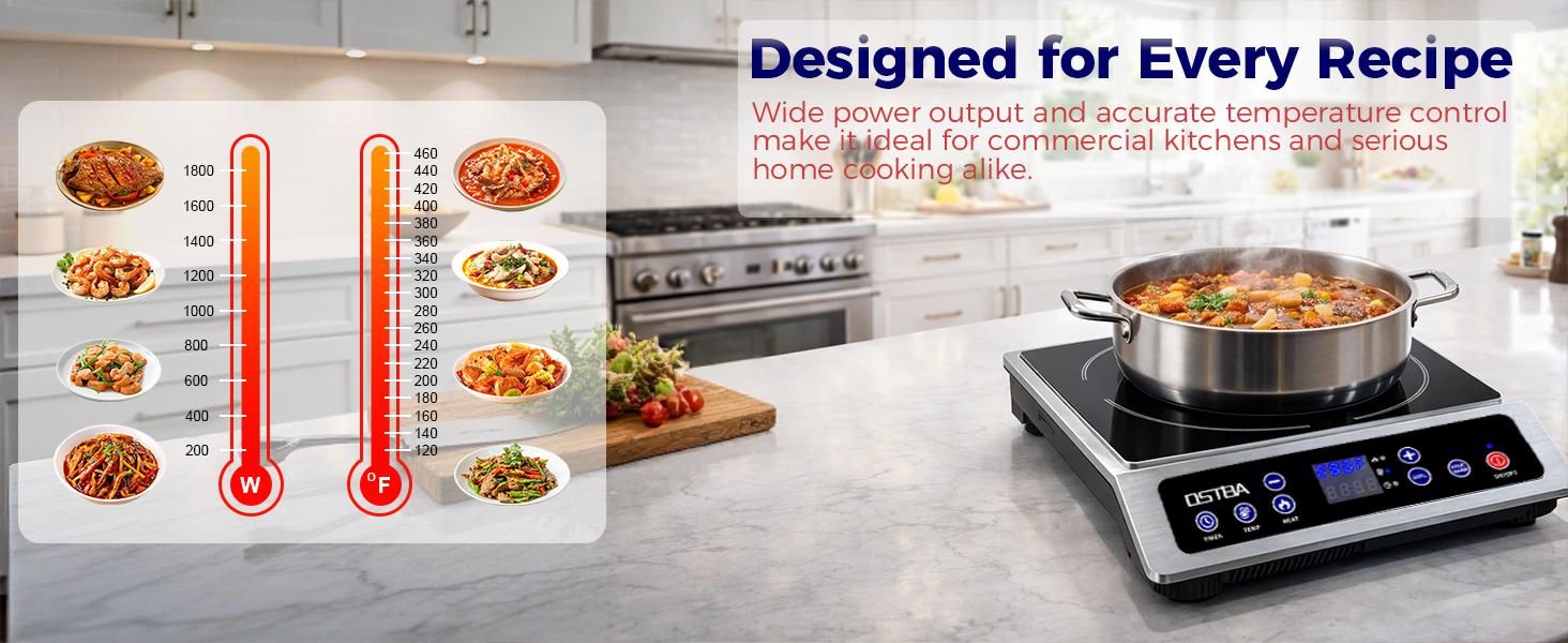 OSTBA Induction Cooktop 1800W Commercial Grade Portable Countertop Burner ETL Certified 10 Power Levels 460°F 12-Hour Timer 5"-10" Cookware Compatible OSTBA Induction Cooktop 1800W Commercial Grade Portable Countertop Burner ETL Certified 10 Power Levels 460°F 12-Hour Timer 5"-10" Cookware Compatible